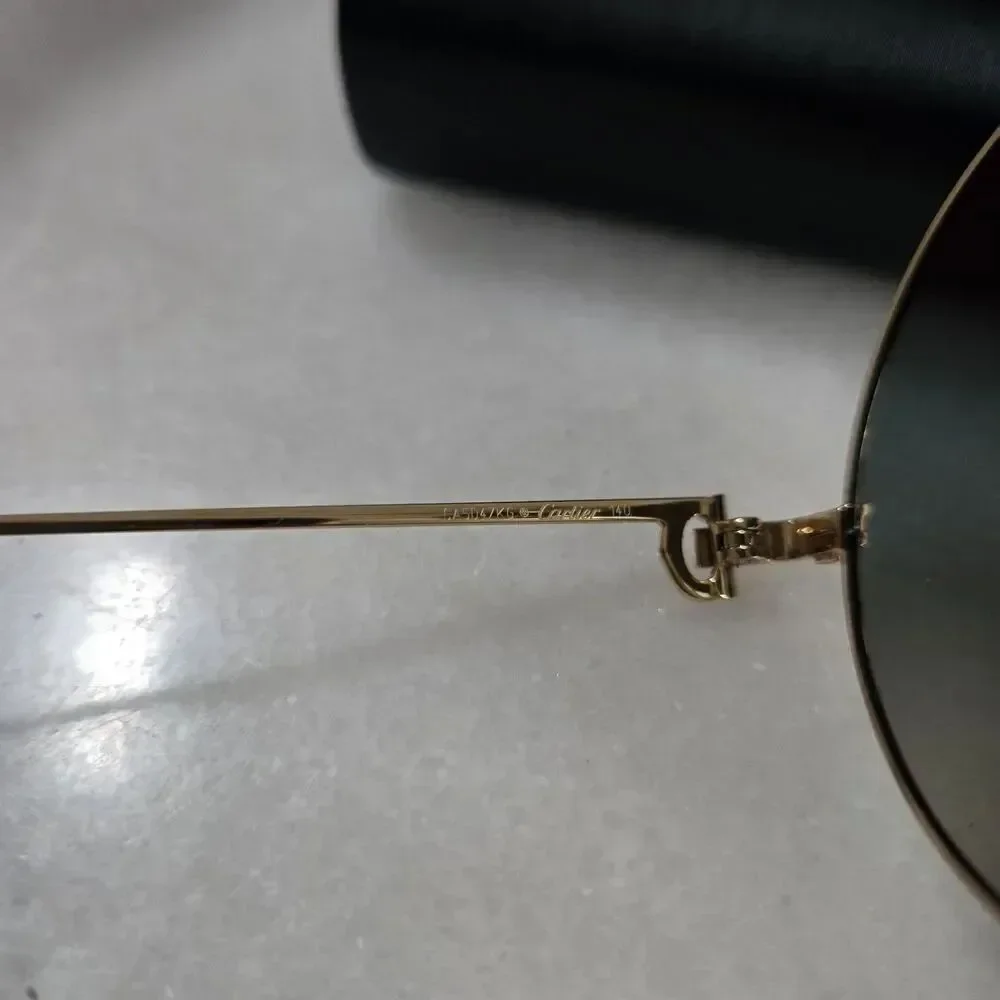 Cartier Round Sunglasses Eyewear Signature C de Cartier CT0156S Gold Auth w/Case